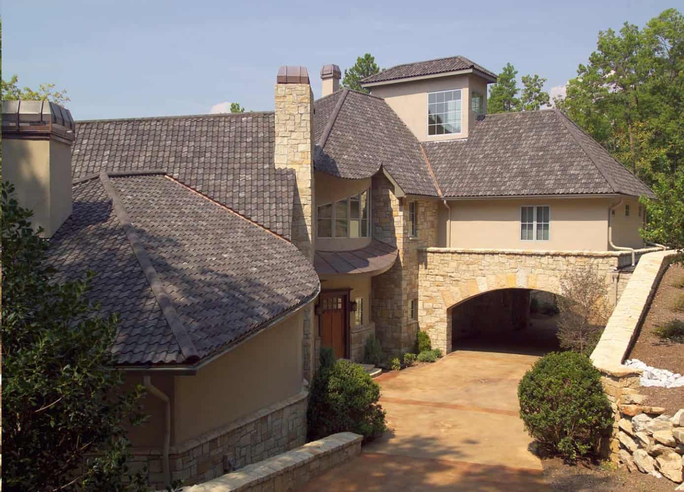 Looking Down The Driveway of A Beautiful Home Using Pottleburg 451 Pan Tiles in Victorian Gray Blend