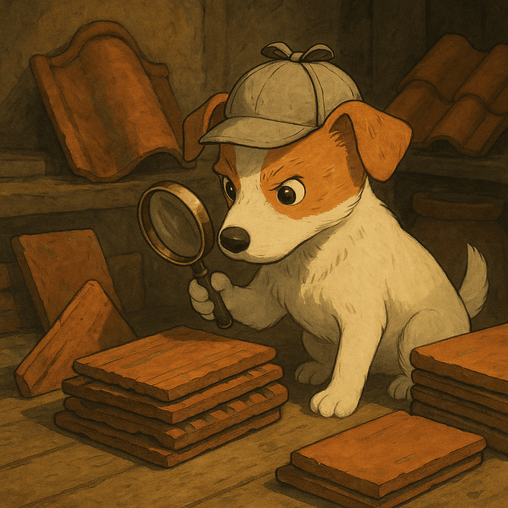 Detective Dog with Roof Tiles Illustration