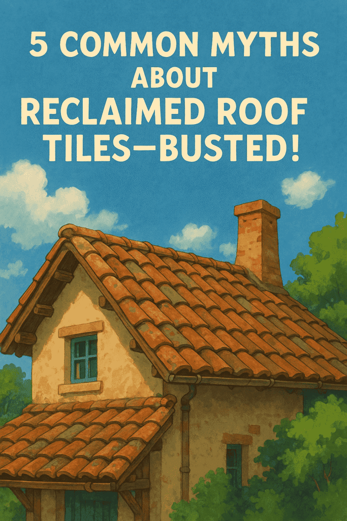 Illustrated roof with text overlay reading “5 Common Myths About Reclaimed Roof Tiles – Busted!”