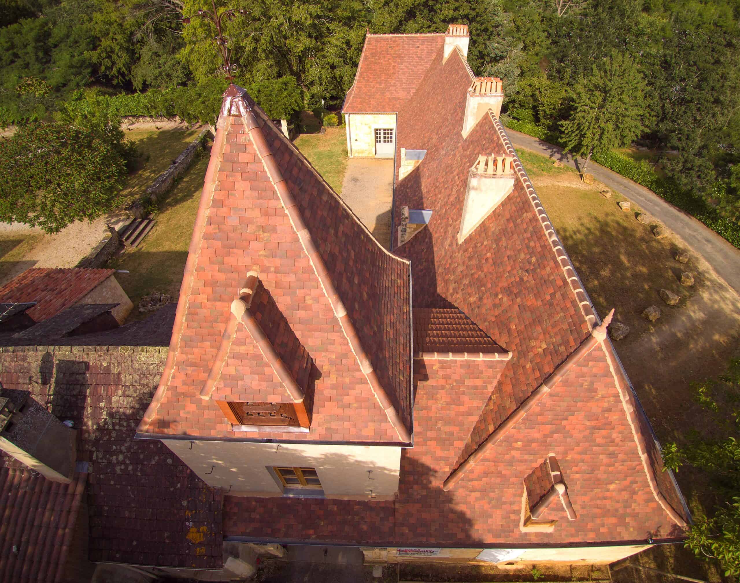Huguenot 20x30 Clay Roof Tiles in Gabarre Finish – Aerial View