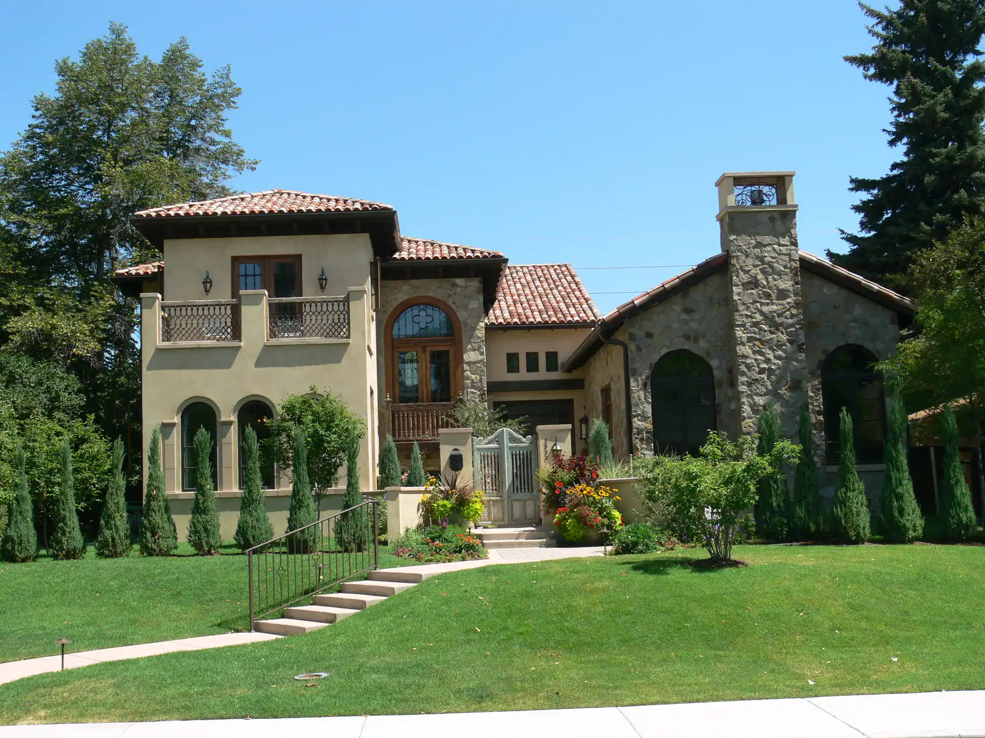 Country Brown Clay Roof Tiles on Modern Brick House