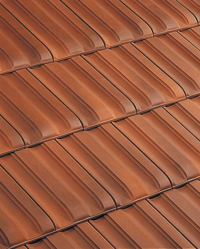 PV13 French interlocking clay roof tile in aged red with traditional profile