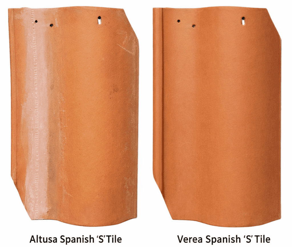 Altusa vs Verea Spanish S clay roof tile comparison showing profile and surface differences